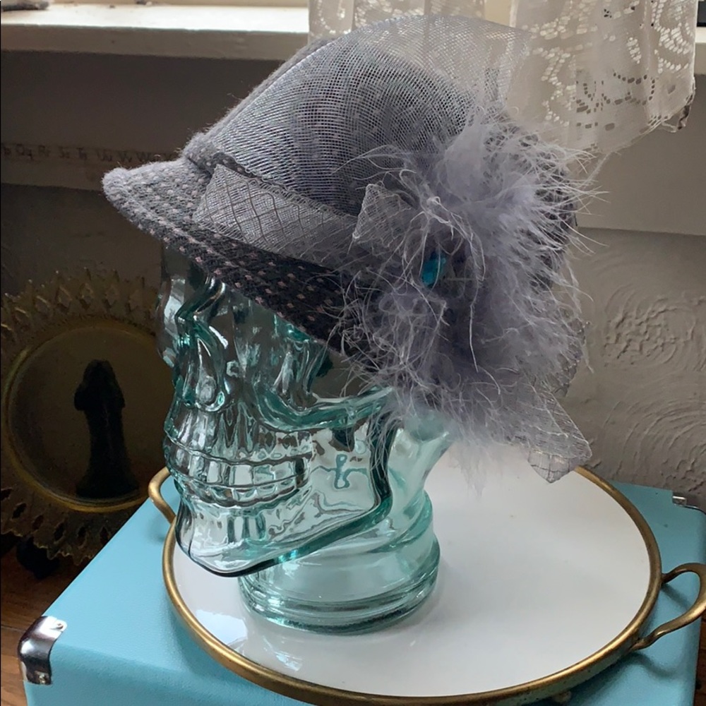 Woman’s Grey and Pink Fedora with Decoration